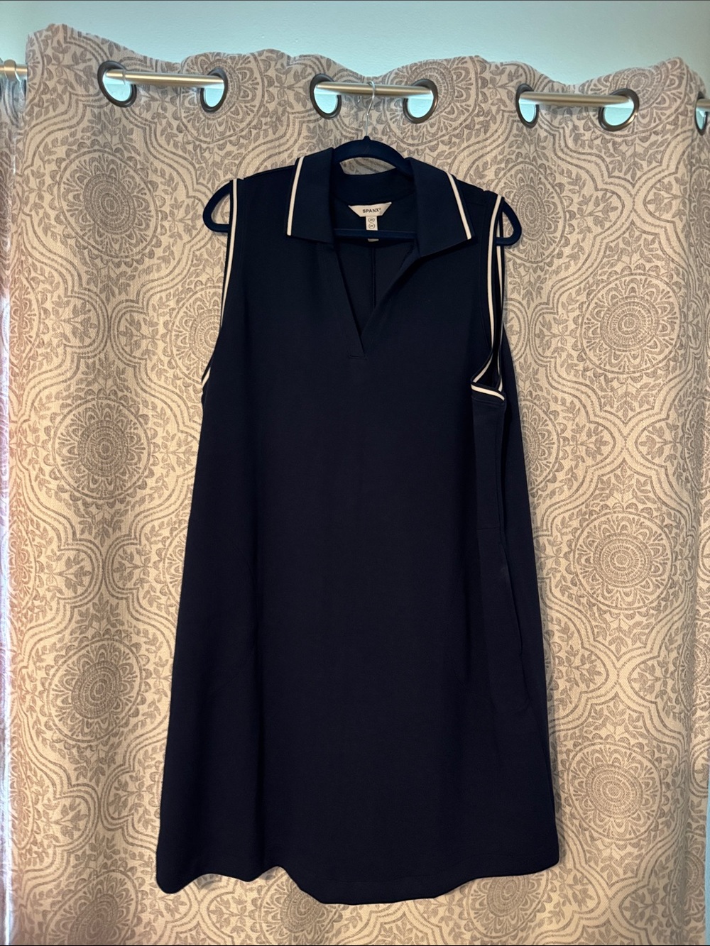 SPANX Navy Sleeveless Polo Shift Dress with White Trim